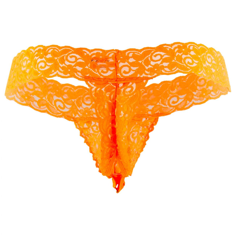 Candyman 99315x Peek A Boo Lace Thongs Color Hot Orange