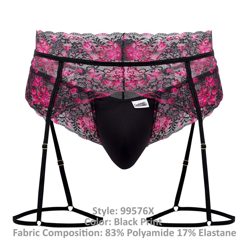 CandyMan 99576X Lace Garter Thongs Color Black Print