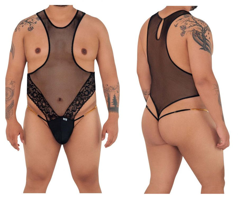 CandyMan 99584X Mesh-Lace Bodysuit Color Black