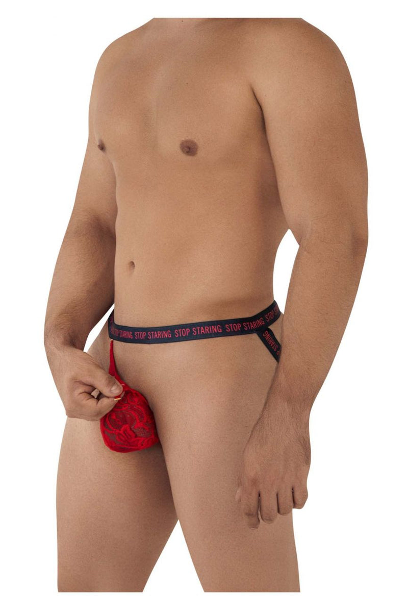 Candyman 99619 Deja de mirar el color de la jockstrap de encaje rojo