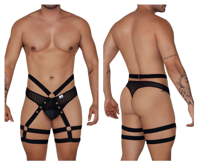 مجموعة CandyMan 99676 Garter Thongs قطعتين باللون الأسود