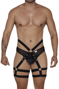 مجموعة CandyMan 99676 Garter Thongs قطعتين باللون الأسود