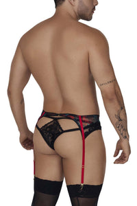 مجموعة CandyMan 99688 Garter Thongs قطعتين باللون الأسود