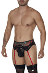 مجموعة CandyMan 99688 Garter Thongs قطعتين باللون الأسود