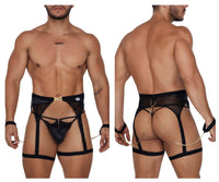 مجموعة CandyMan 99690 Garter Thongs قطعتين باللون الأسود