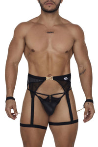 مجموعة CandyMan 99690 Garter Thongs قطعتين باللون الأسود