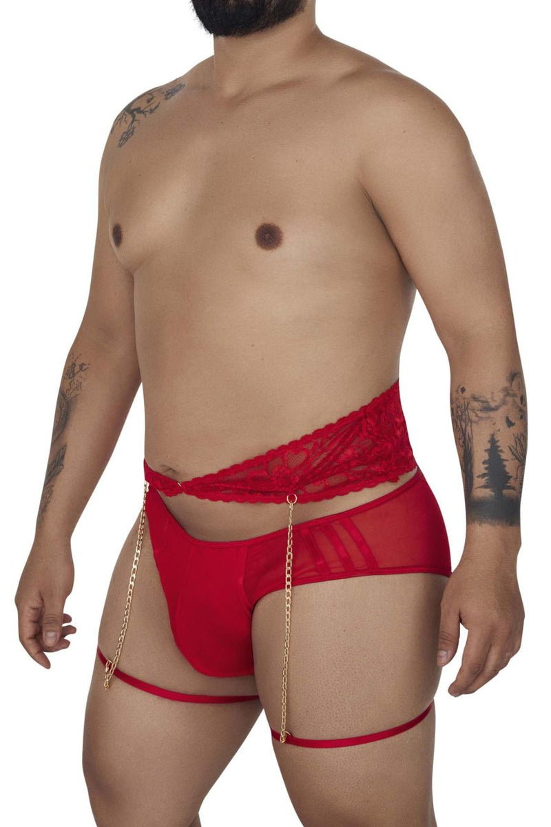 Candyman 99703x Garter Briefs Two Piece Set Color Red