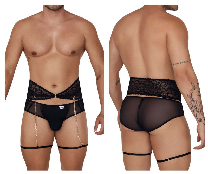 Candyman 99703 Garter Briefs Two Piece Set Color Black