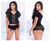 MAPALE 7317 Top y descarado Bottoms Pajama Set Color Negro