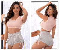 Mapale 7390 Set Pajama en deux pièces. Haut et short couleur rose-gris