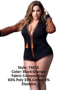 Mapale 7405X Long Sleeve Sleep Romper Color Black-Orange