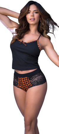 MAPALE 7407 Set de pijama de dos piezas. Top and Shorts Color Black-Orange