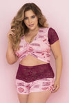 MAPALE 7414X Set de pijama de dos piezas. Top and Shorts Color Rose-Burgundy