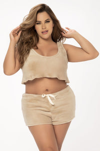 Mapale 7461X Two Piece Pajama Set Top and Shorts Color Mocha