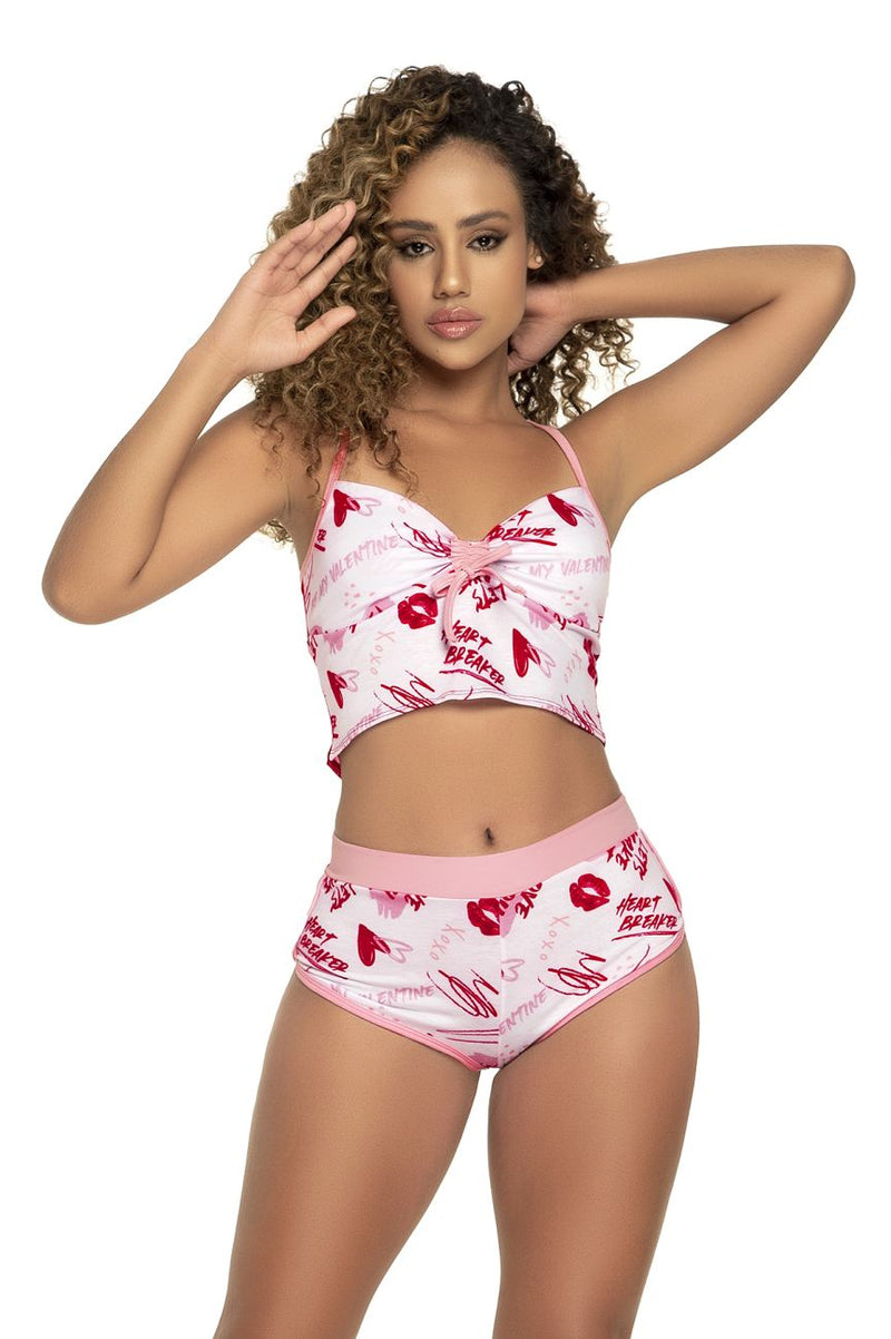 Mapale 7478 Set top pyjama en deux pièces et les bas effrontés couleur imprimés blancs rouges