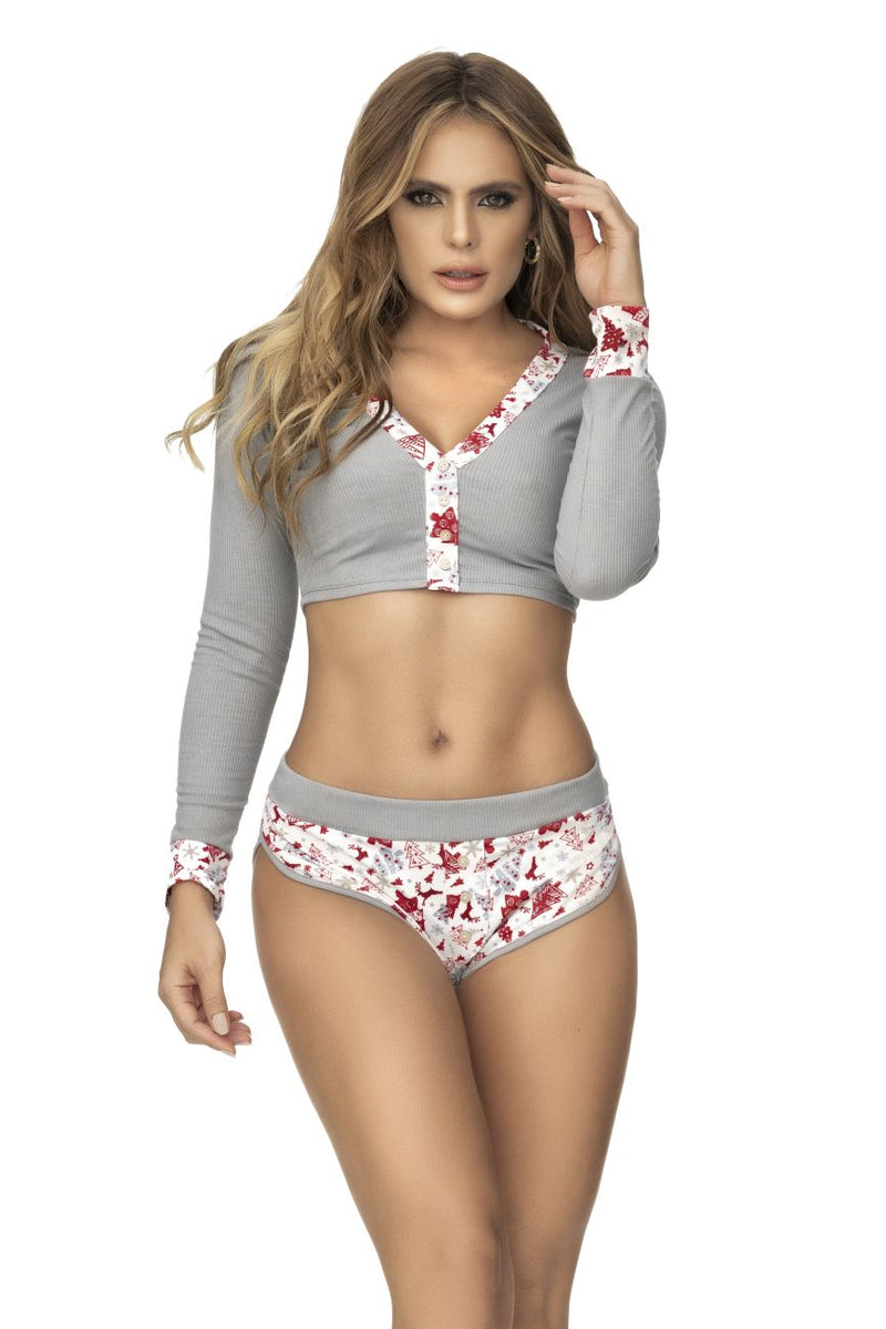 MAPALE 7532 PAJAMA DE TOUT PIÈCES SET TOP ET CORPRE COULEUR IMPRESSION DE FOLMES