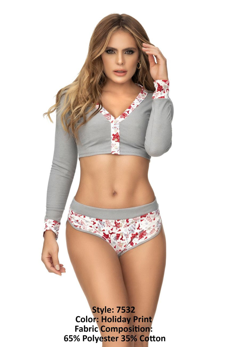 MAPALE 7532 PAJAMA DE TOUT PIÈCES SET TOP ET CORPRE COULEUR IMPRESSION DE FOLMES