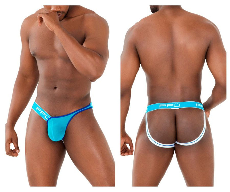 PPU 2308 un côté de jockstrap en maillage une turquoise