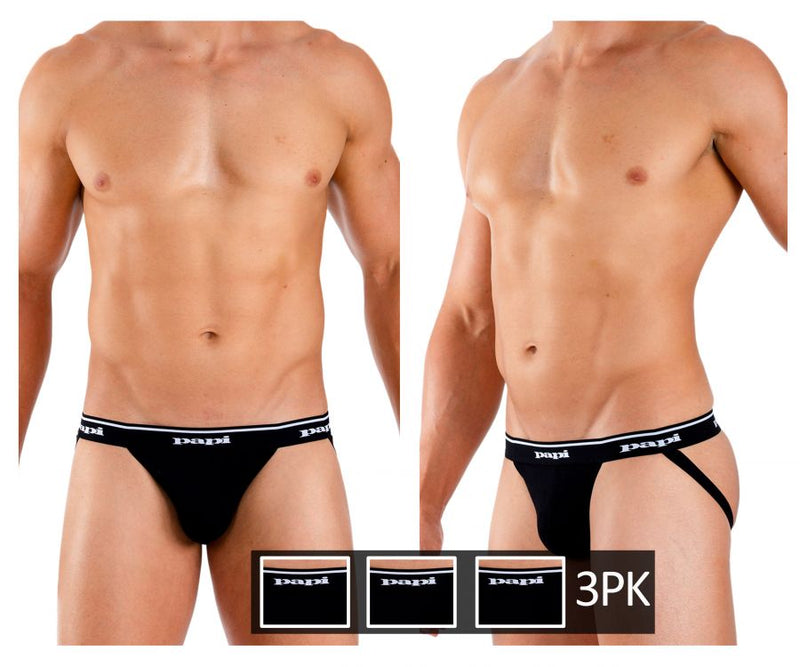 Papi 705910-001 3PK 1x1 Rib Jockstrap Color noir