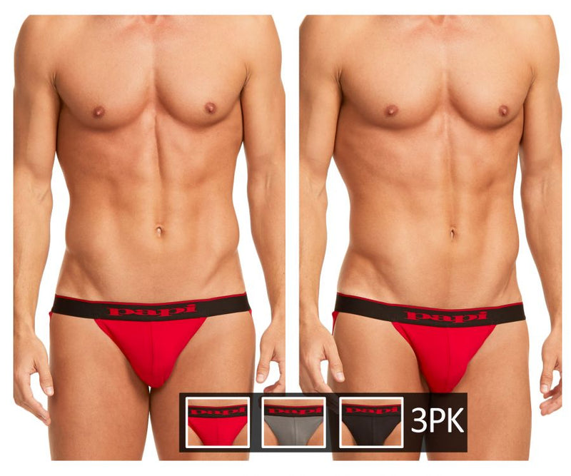 Papi 980911-950 3PK Coton Stretch Jockstrap Couleur rouge-gris-noir